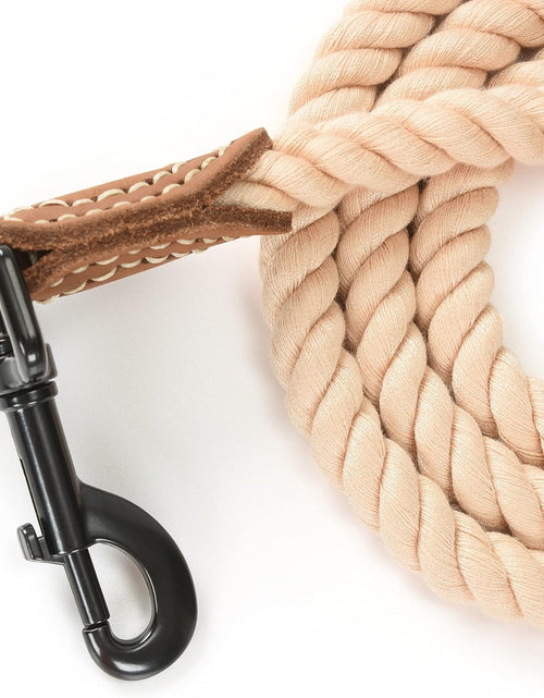 Load image into Gallery viewer, Dog Leash | Braided Cotton Rope Dog Leashes with Leather Tailor Tip | 6 Feet Dog Leash W Heavy Duty Metal Clasp | Wedding Dog Leash (Light Brown, 72 Inches)
