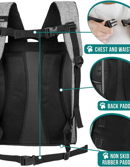 Load image into Gallery viewer, Deluxe Pet Carrier Backpack for Small Cats and Dogs, Puppies | Ventilated Design, Two-Sided Entry, Safety Features and Cushion Back Support | for Travel, Hiking, Outdoor Use
