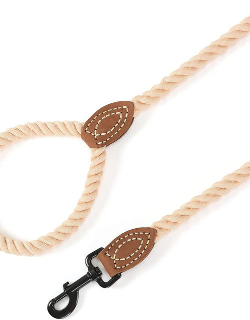 Load image into Gallery viewer, Dog Leash | Braided Cotton Rope Dog Leashes with Leather Tailor Tip | 6 Feet Dog Leash W Heavy Duty Metal Clasp | Wedding Dog Leash (Light Brown, 72 Inches)
