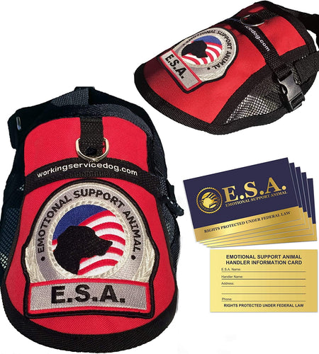 Premium Emotional Support Dog Vest | ESA Dog Vest | Mesh Cooling Panel | Emotional Support Dog Harness | Includes 5 Federal Law ESA Handout Cards (18" - 22" Girth, Red)