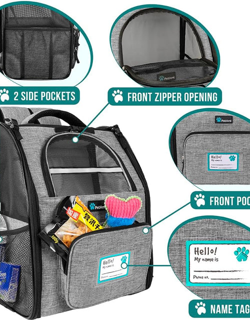 Load image into Gallery viewer, Deluxe Pet Carrier Backpack for Small Cats and Dogs, Puppies | Ventilated Design, Two-Sided Entry, Safety Features and Cushion Back Support | for Travel, Hiking, Outdoor Use
