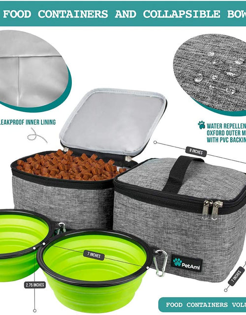Load image into Gallery viewer, Dog Travel Bag | Airline Approved Tote Organizer with Multi-Function Pockets, Food Container Bag and Collapsible Bowl | Perfect Weekend Pet Travel Set for Dog, Cat (Grey, Large)
