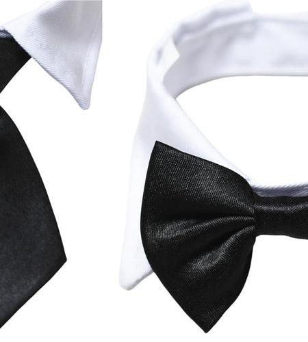 Dog Neck Tie, Pet Tuxedo Cotton Collar with Black Tie for Dogs & Cats