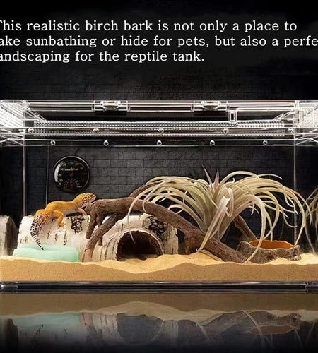 Reptile Hides and Caves Birch Tree Bark Trunk Habitats Decor Aquarium Decoration Wood for Lizard Geckos Snake Spiders Frogs Turtle (Small)