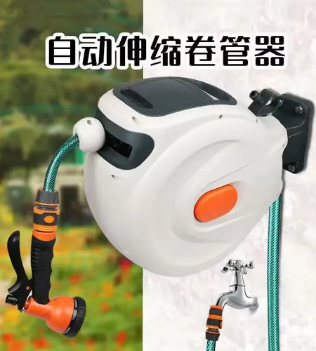 10/20M Automatic Rewind Hose Reel with 7 Pattern Hose Nozzle Water Hose Reel Slow Return System for Car Garden