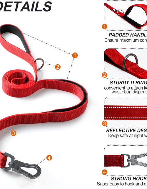 Load image into Gallery viewer, 4FT 1IN Strong Red Dog Leash with 2 Padded Handles, Traffic Handle Extra Control, Comfortable Soft Dual Handle, Auto Lock Hook, Reflective Walking Lead for Small Medium and Large Dogs
