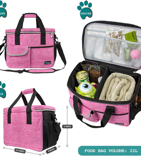 Dog Travel Bag | Airline Approved Tote Organizer with Multi-Function Pockets, Food Container Bag and Collapsible Bowl | Perfect Weekend Pet Travel Set for Dog, Cat