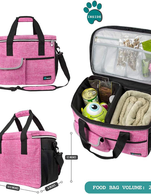 Load image into Gallery viewer, Dog Travel Bag | Airline Approved Tote Organizer with Multi-Function Pockets, Food Container Bag and Collapsible Bowl | Perfect Weekend Pet Travel Set for Dog, Cat
