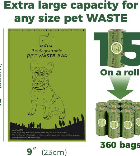 Biodegradable Dog Poop Bags 360 Count Scented, Leak Proof and Extra Thick Waste Bag Refill