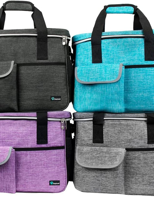 Load image into Gallery viewer, Dog Travel Bag | Airline Approved Tote Organizer with Multi-Function Pockets, Food Container Bag and Collapsible Bowl | Perfect Weekend Pet Travel Set for Dog, Cat (Grey, Large)
