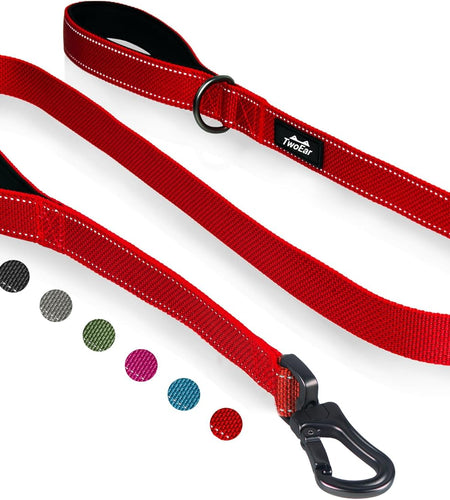 4FT 1IN Strong Red Dog Leash with 2 Padded Handles, Traffic Handle Extra Control, Comfortable Soft Dual Handle, Auto Lock Hook, Reflective Walking Lead for Small Medium and Large Dogs
