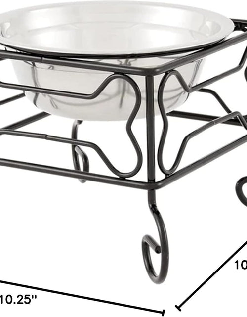 Load image into Gallery viewer, 10-Inch Black Wrought Iron Stand with Single Elevated Stainless Steel Feeder Bowl
