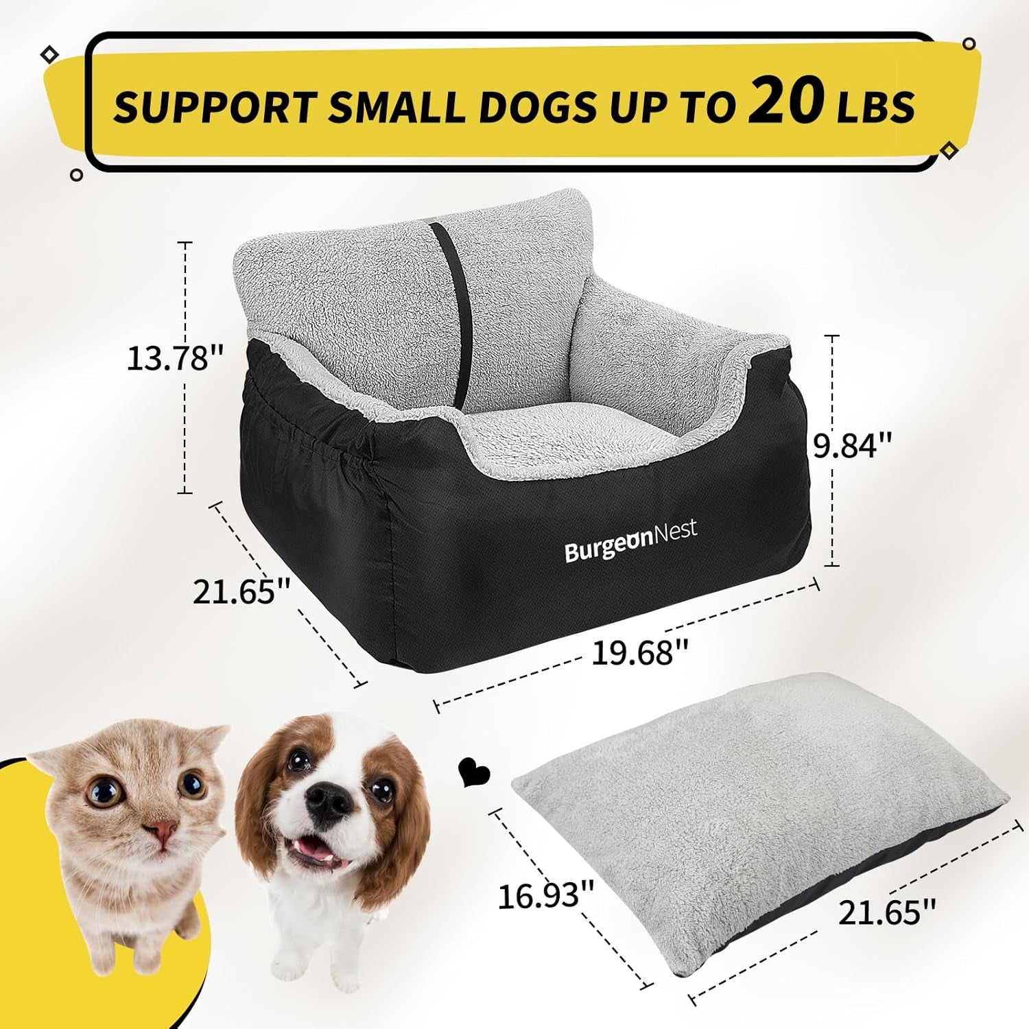 Dog Car Seat for Small Dogs, Fully Detachable and Washable Dog Carseats Small under 25, Soft Dog Booster Seats with Storage Pockets and Clip-On Leash Portable Dog Car Travel Carrier Bed