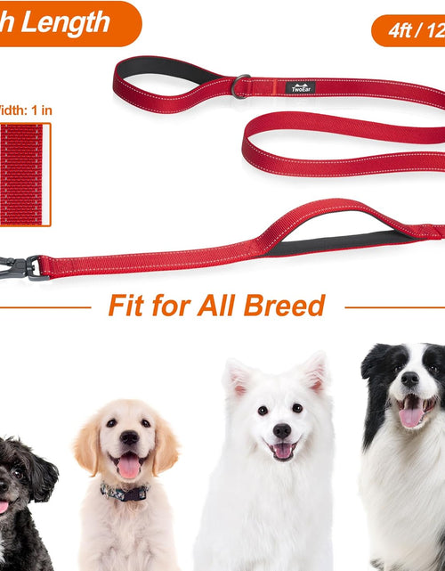 Load image into Gallery viewer, 4FT 1IN Strong Red Dog Leash with 2 Padded Handles, Traffic Handle Extra Control, Comfortable Soft Dual Handle, Auto Lock Hook, Reflective Walking Lead for Small Medium and Large Dogs
