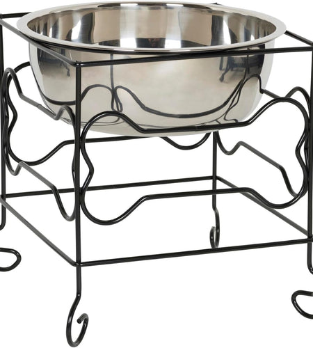 10-Inch Black Wrought Iron Stand with Single Elevated Stainless Steel Feeder Bowl