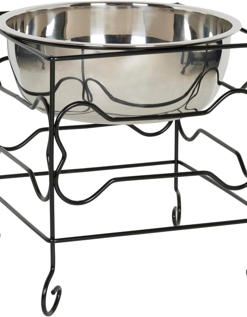 Load image into Gallery viewer, 10-Inch Black Wrought Iron Stand with Single Elevated Stainless Steel Feeder Bowl
