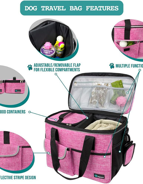 Load image into Gallery viewer, Dog Travel Bag | Airline Approved Tote Organizer with Multi-Function Pockets, Food Container Bag and Collapsible Bowl | Perfect Weekend Pet Travel Set for Dog, Cat
