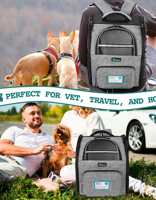 Load image into Gallery viewer, Deluxe Pet Carrier Backpack for Small Cats and Dogs, Puppies | Ventilated Design, Two-Sided Entry, Safety Features and Cushion Back Support | for Travel, Hiking, Outdoor Use
