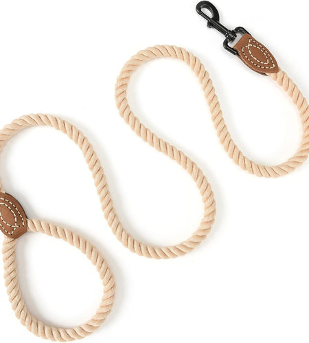 Dog Leash | Braided Cotton Rope Dog Leashes with Leather Tailor Tip | 6 Feet Dog Leash W Heavy Duty Metal Clasp | Wedding Dog Leash (Light Brown, 72 Inches)