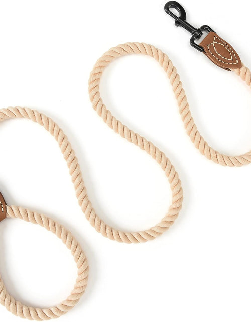 Load image into Gallery viewer, Dog Leash | Braided Cotton Rope Dog Leashes with Leather Tailor Tip | 6 Feet Dog Leash W Heavy Duty Metal Clasp | Wedding Dog Leash (Light Brown, 72 Inches)
