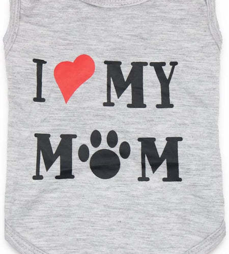 Dog Clothes Puppy Shirts I Love My Mom Dog T Shirt for Small Dogs, Small, Grey