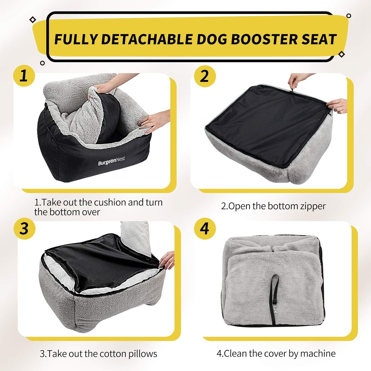 Dog Car Seat for Small Dogs, Fully Detachable and Washable Dog Carseats Small under 25, Soft Dog Booster Seats with Storage Pockets and Clip-On Leash Portable Dog Car Travel Carrier Bed
