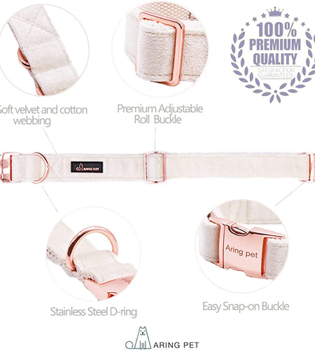 Dog Collar and Leash Set, Soft White Velvet Dog Collar and Leash, Adjustable Collars for Dogs
