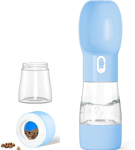 Portable Dog Water Bottle - Multifunctional Outdoor Pet Dispenser for Walking Traveling Hiking Dog&Cat Drinking Bottle and Dish Bowl -Blue