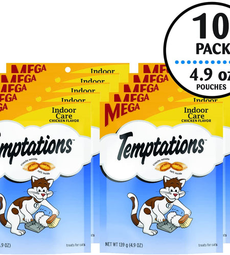 Indoor Care Crunchy and Soft Cat Treats, Chicken Flavor, 4.9 Oz. Pouch (Pack of 10)