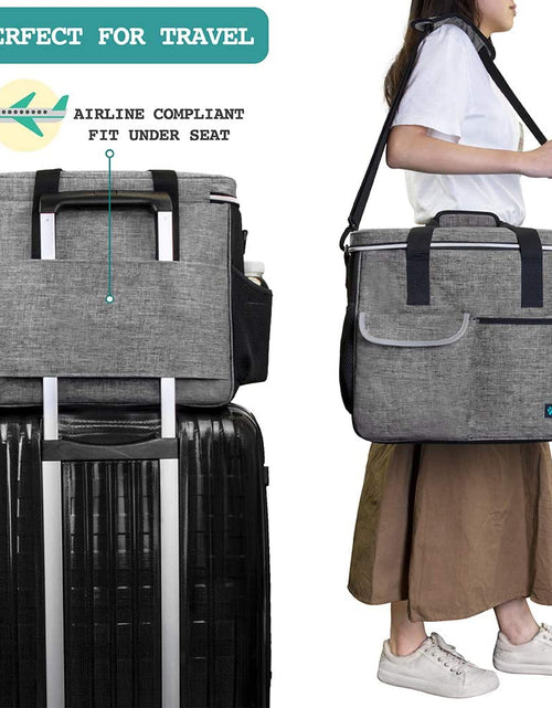 Load image into Gallery viewer, Dog Travel Bag | Airline Approved Tote Organizer with Multi-Function Pockets, Food Container Bag and Collapsible Bowl | Perfect Weekend Pet Travel Set for Dog, Cat (Grey, Large)
