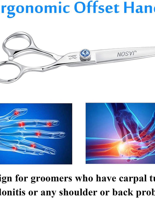 Load image into Gallery viewer, Dog Grooming Thinning Blending Scissor, Ergonomic Pet Grooming Thinner Blender Shears Cat Trimming Texturizing Kit with Offset Handle and a Jewelled Screw
