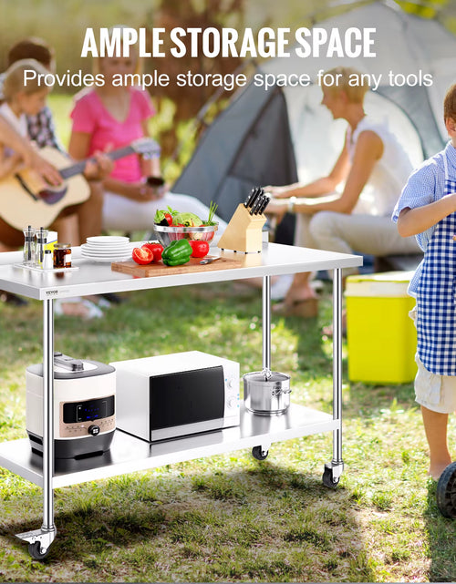 Load image into Gallery viewer, Stainless Steel Work Table Commercial Food Prep Worktable with Casters Heavy Duty Prep Worktable for Restaurant Home Hotel
